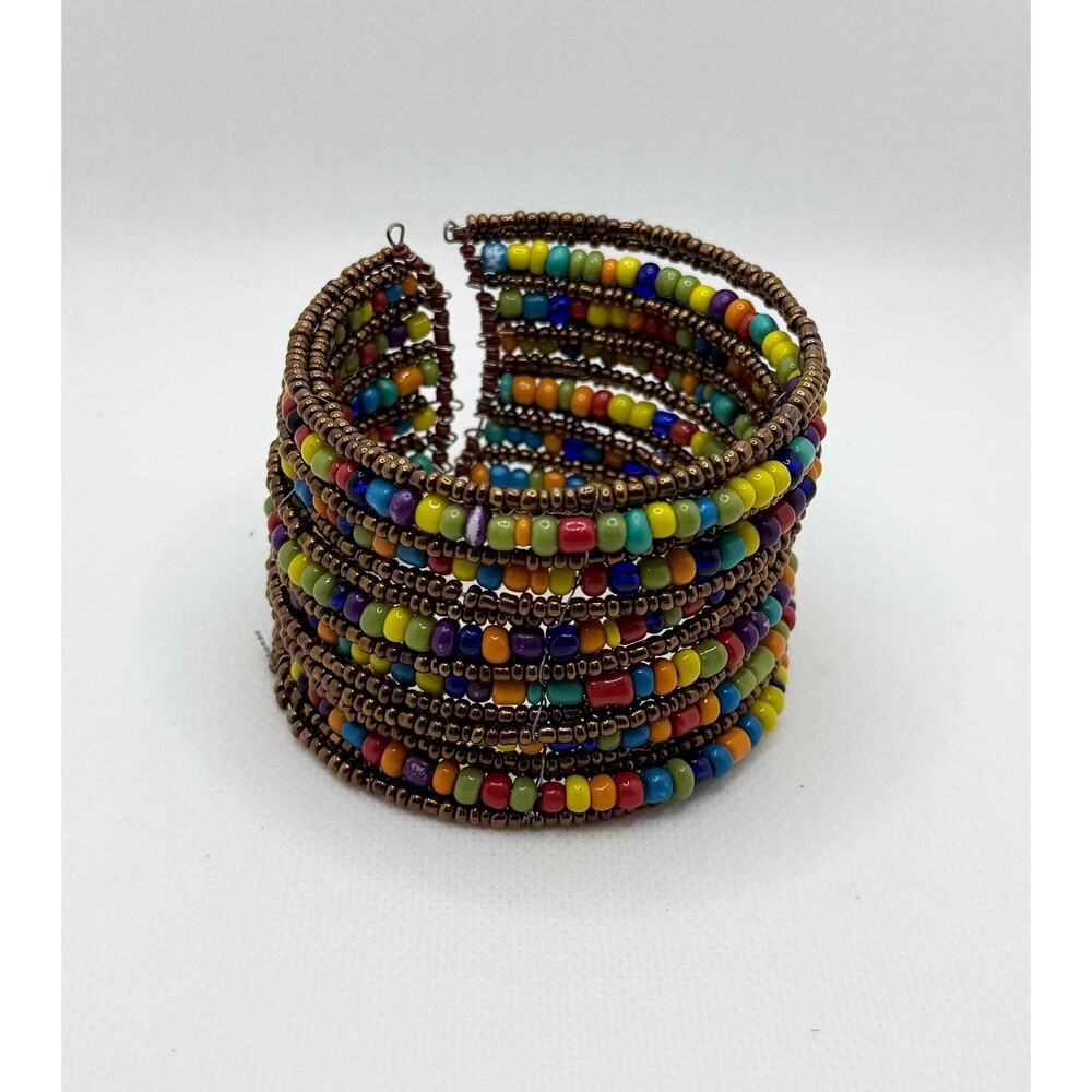 Bohemian Multicolor Seed Bead Coil Wrap Bracelet